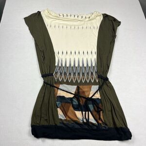 Ritu Kumar Label Mini Dress Tribal Boho Short Sleeve Tie Waist 3 MEDIUM FLAW